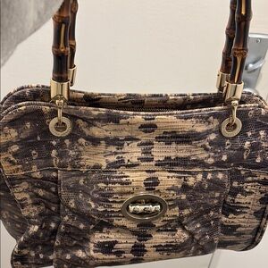 Elaine Turner Camouflage Shoulder Bag bamboo handles